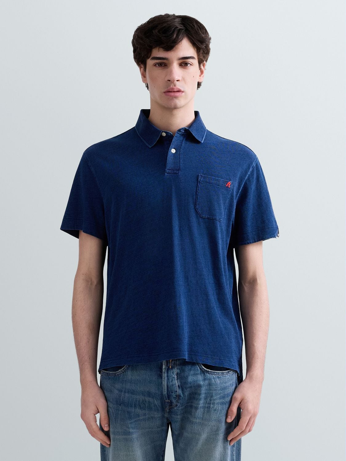 Denim-look jersey polo-shirt Medium blue | Replay Jeans