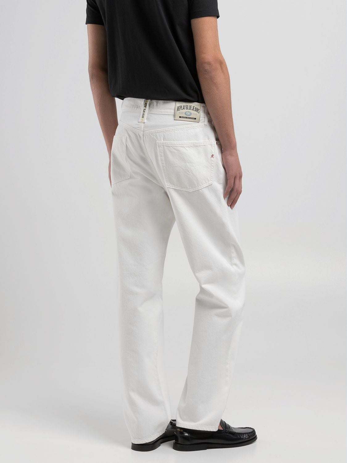 M*n様 ボーイズマーケット　White Denim Black Paint Splattered Side Striped Jeans - White - Ron Tomson