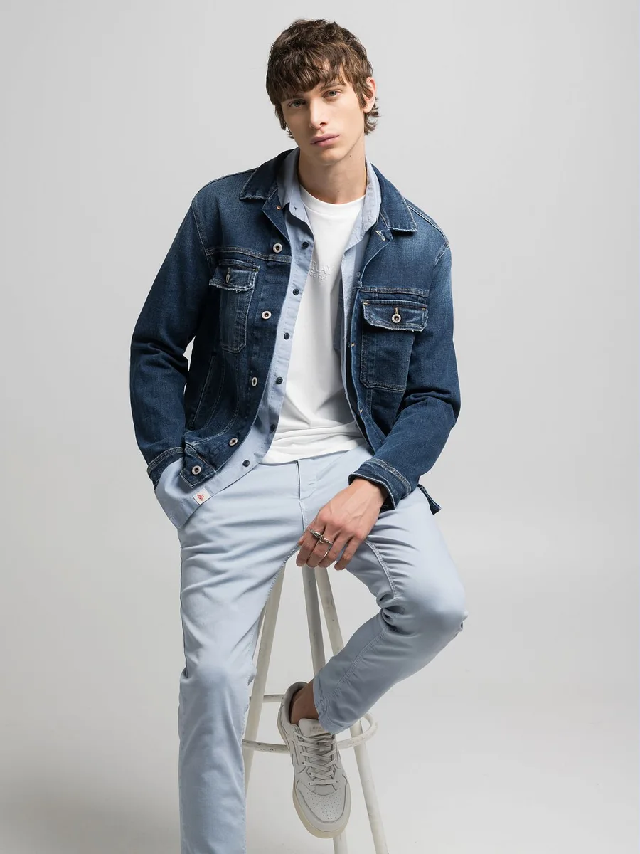Replay 23 Jacke Denim Jacket With Patch Pockets Dark Blue Replay Jeans
