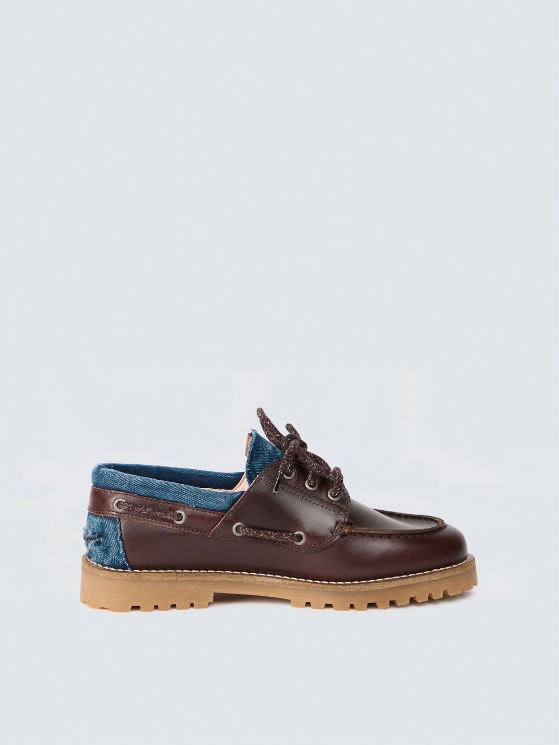 REPLAY DESERT W HISTORY LEATHER AND DENIM LOAFERS GWLA7 .000.C0001L BROWN 1