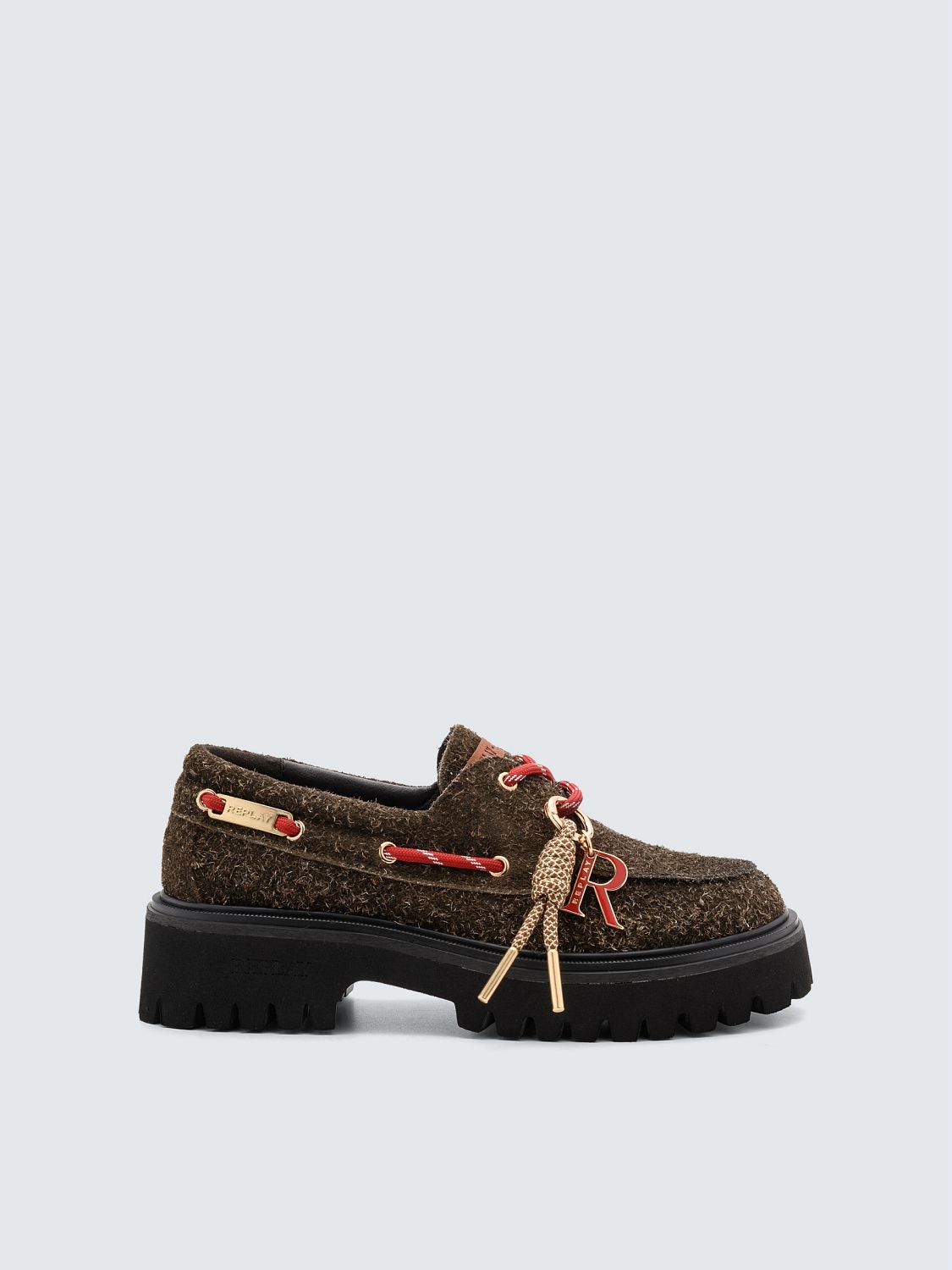 REPLAY SCARLET BOAT SUEDE LOAFERS WITH CHARM GWLB1 .000.C0000L DARK BROWN 1