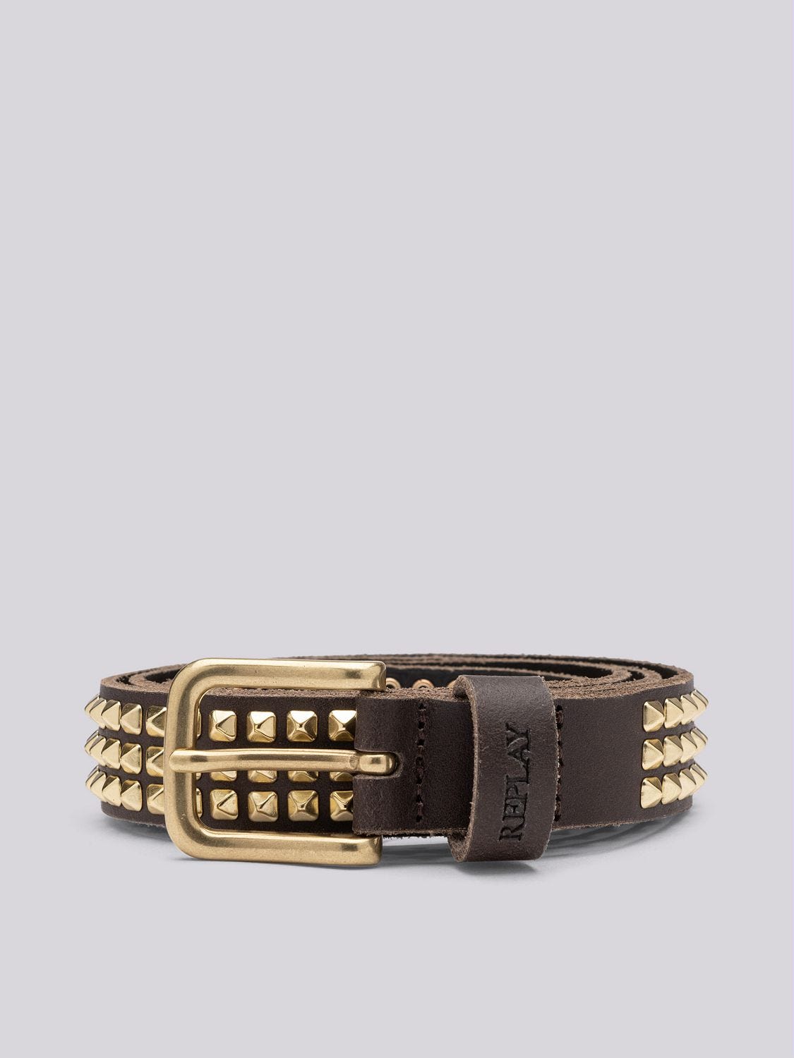 Split leather belt with pyramid studs Java | Replay Jeans