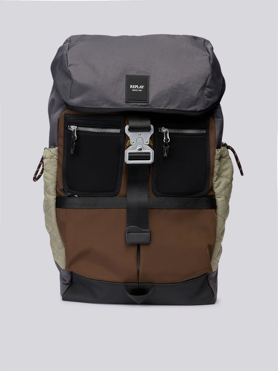REPLAY BACKPACK WITH METAL BUCKLE FM3757.000.A2004B BRAKEN + BLACK SAND + LAUREL O 1