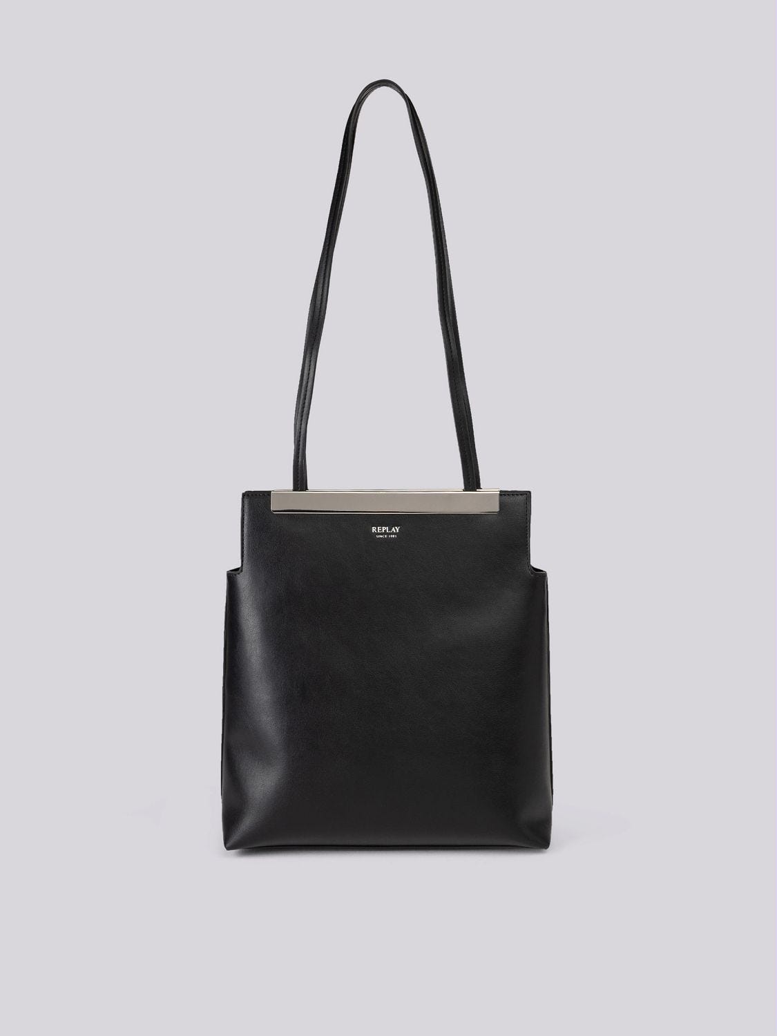 バッグ Replay HIGH-END LEATHER BAG Bag with lettering Black | Replay Jeans