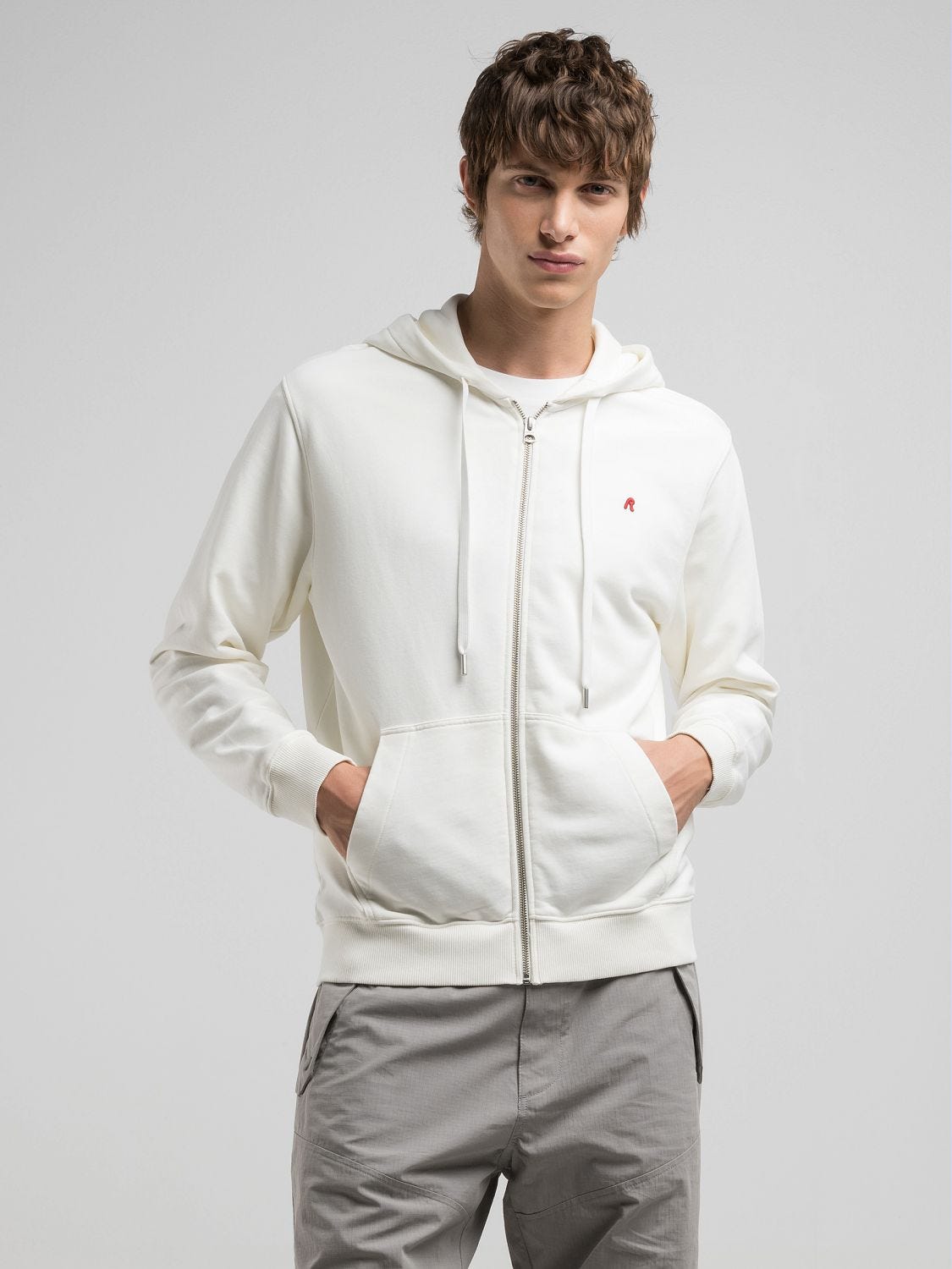 Full-zip hoody with logo Natural white | Replay Jeans