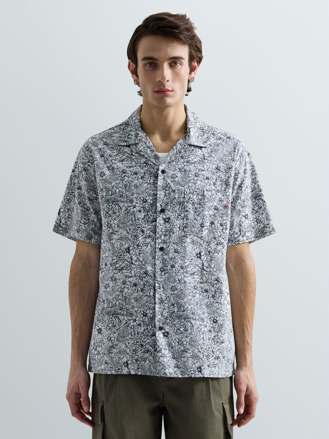 REPLAY FLOWER-PRINT POPLIN SHIRT M4157 .000.75102 WHITE/BLUE 2