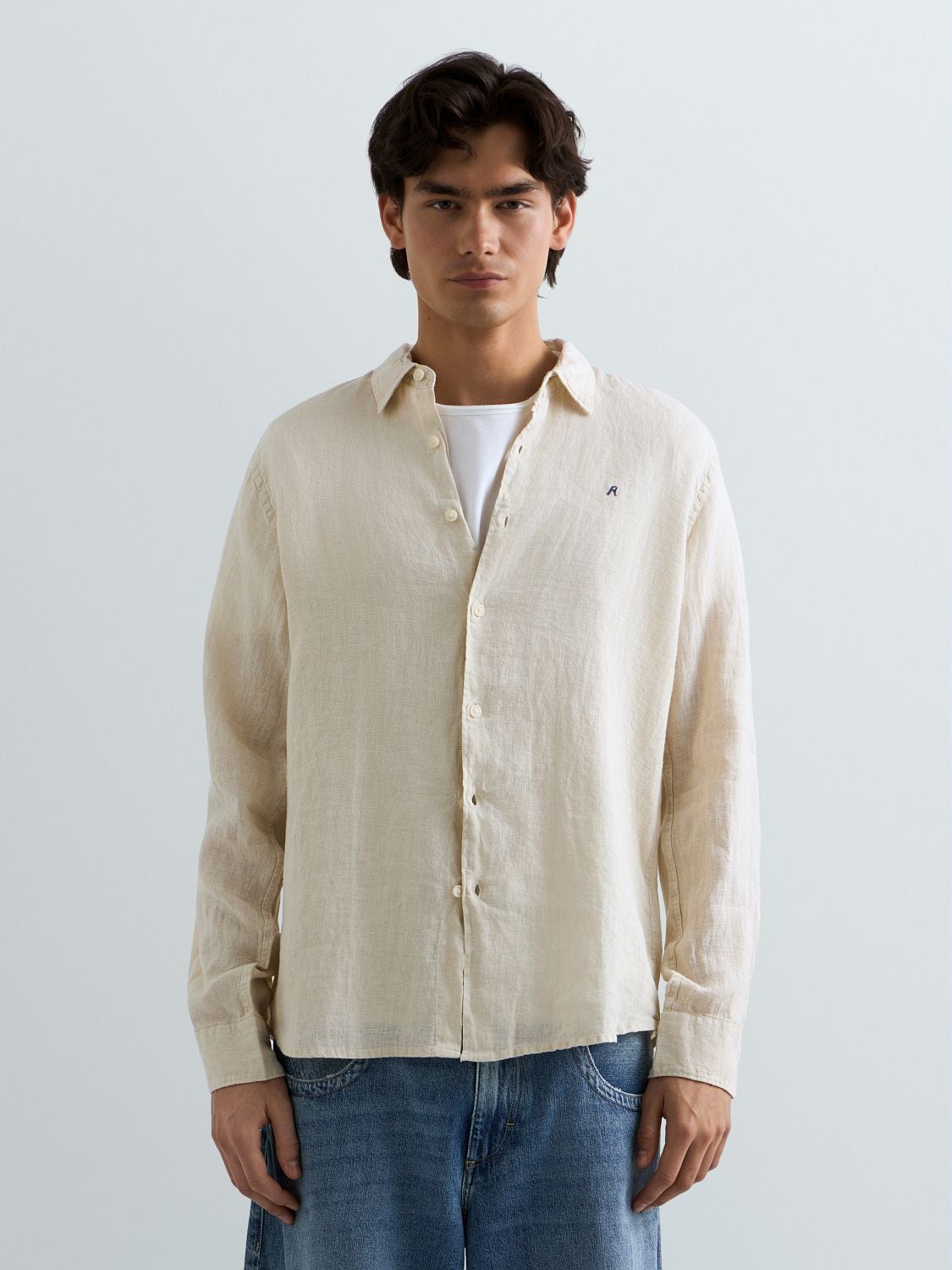 REPLAY REGULAR-FIT LINEN SHIRT M4159 .000.81388B BONE 2