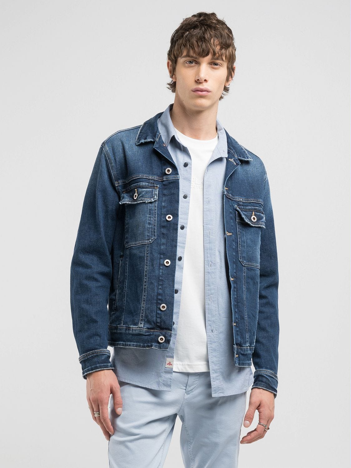 Denim jacket with patch pockets Dark blue | Replay Jeans