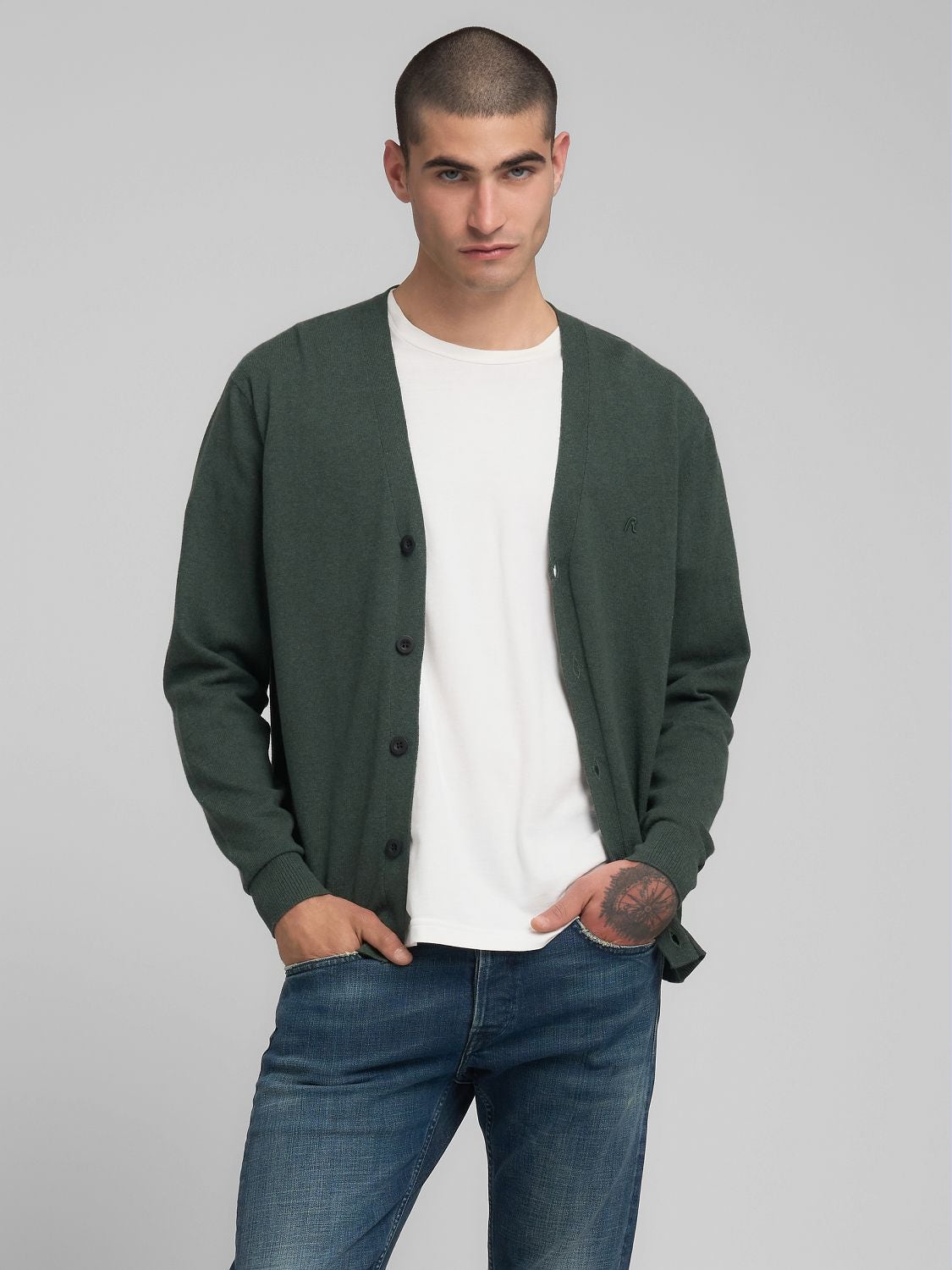 REPLAY COTTON AND CASHMERE CARDIGAN UK4862.000.G23138 UNDERGROWTH MELANGE 2