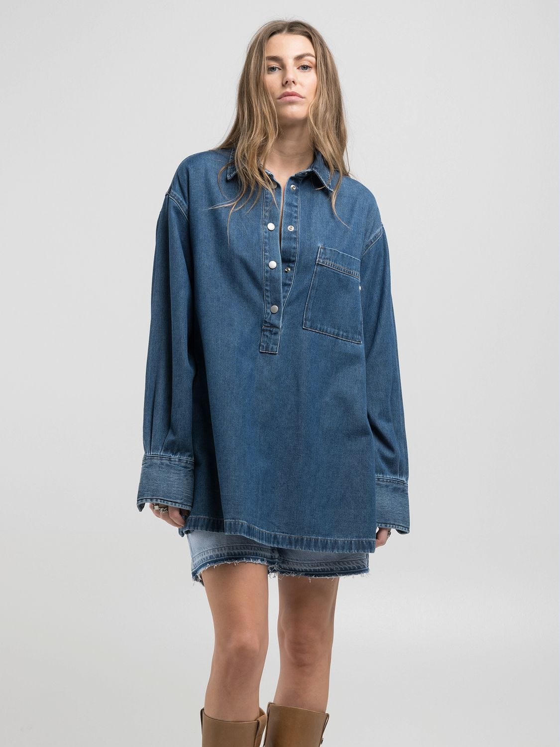 品質保証 Oversized denim shirt Medium blue | Replay Jeans トップス