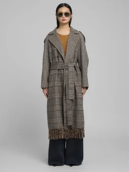 CHEQUERED WOOL-BLEND COAT WITH FRINGING main product photo