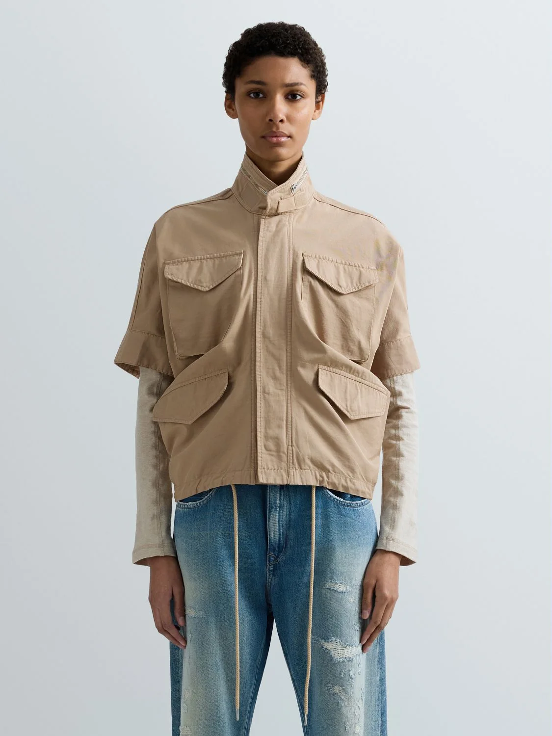 REPLAY HALF-SLEEVED COMFORT-FIT JACKET W7931 .000.85498G SAND 2