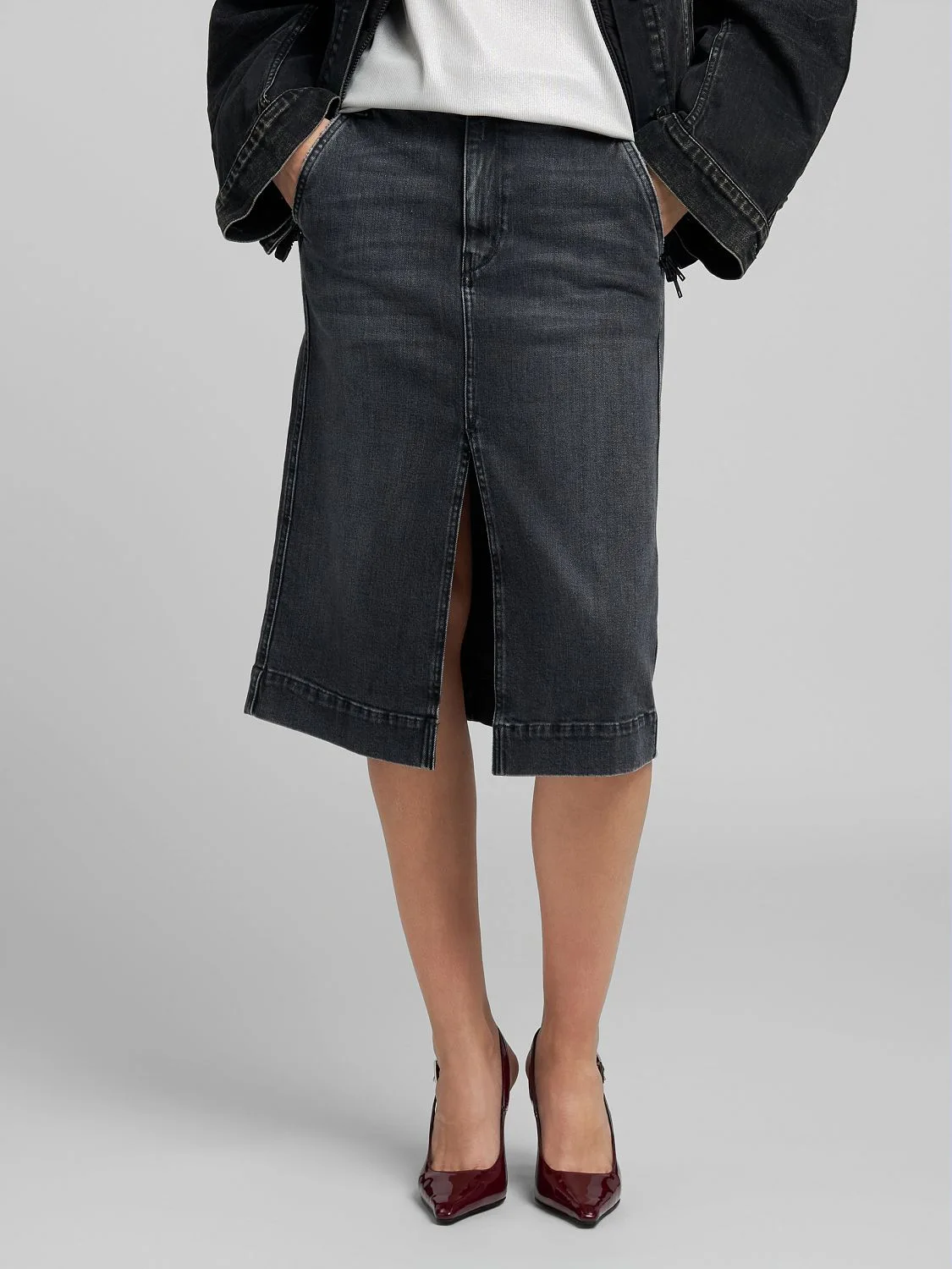 REPLAY DENIM MIDI SKIRT W9927 .000.613 995 DARK GREY 2