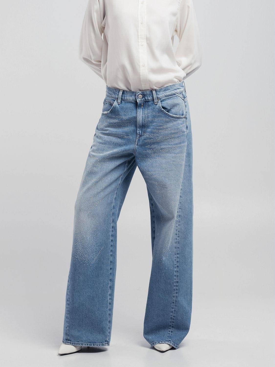 【AAKE】EYELET DOUBLE WAIST PANTS ZARA New Women US Size 2 Blue TRF Eyelet Ring Trim High