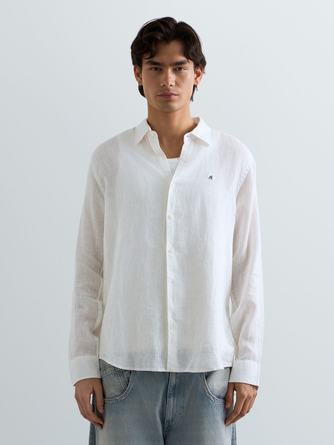 REPLAY REGULAR-FIT LINEN SHIRT M4159 .000.81388B NATURAL WHITE 2
