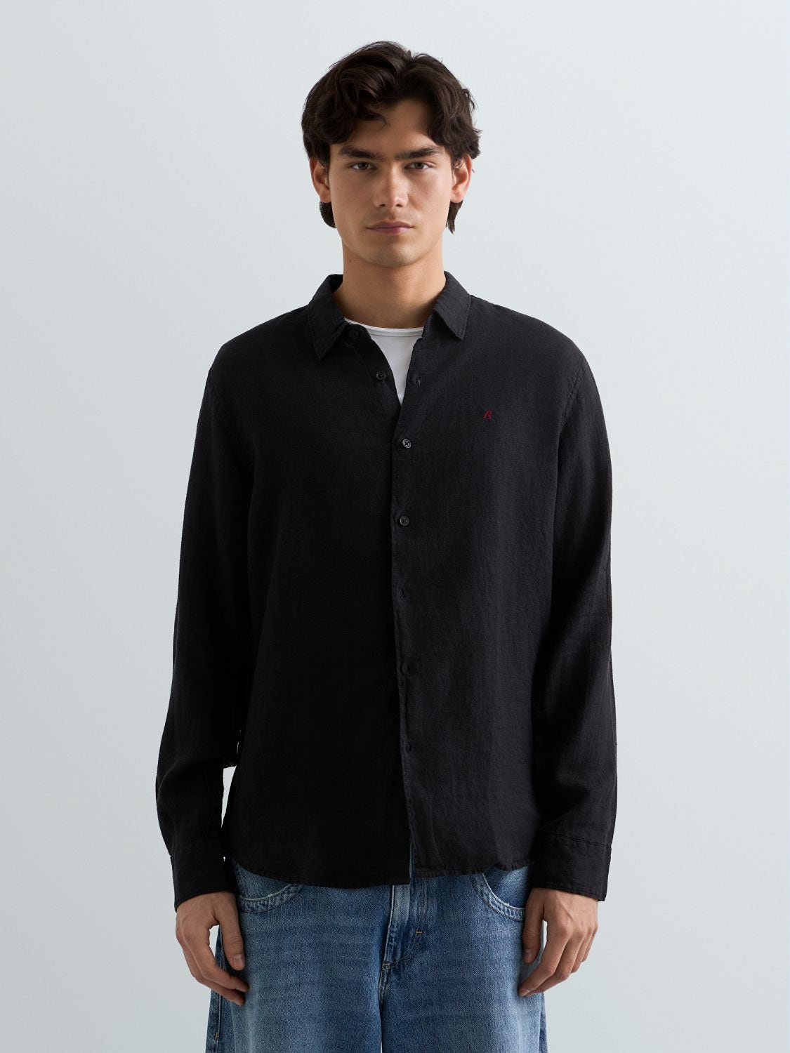 REPLAY REGULAR-FIT LINEN SHIRT M4159 .000.81388B BLACK 2