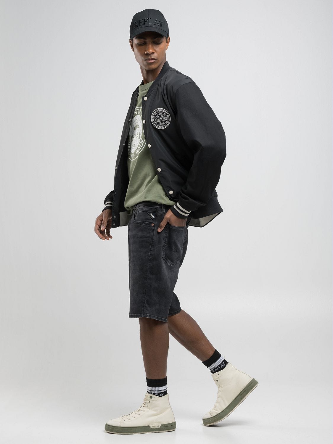 Regular-fit varsity bomber jacket Black | Replay Jeans