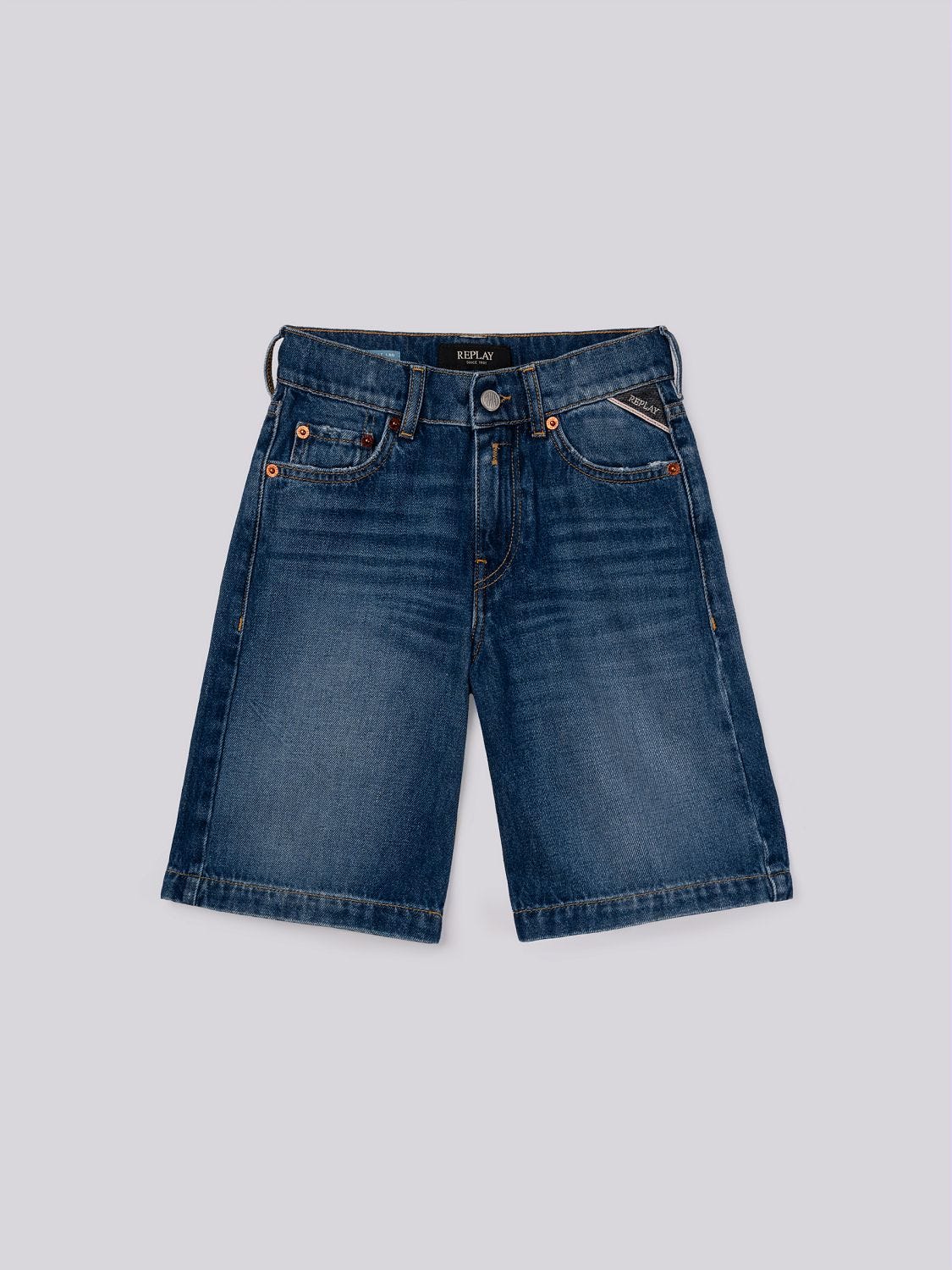 【BAON】[unisex] Non-fade Snap Button Patch Bermuda Denim Pt Thad boy-fit shorts Dark grey | Replay Jeans