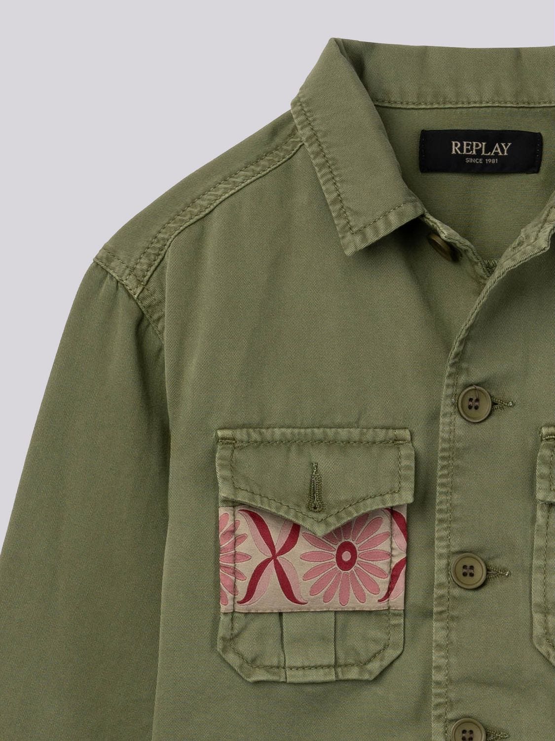 REPLAY COTTON SILK SHIRT JACKET サイズ3 Cotton regular fit jacket Military green | Replay Jeans