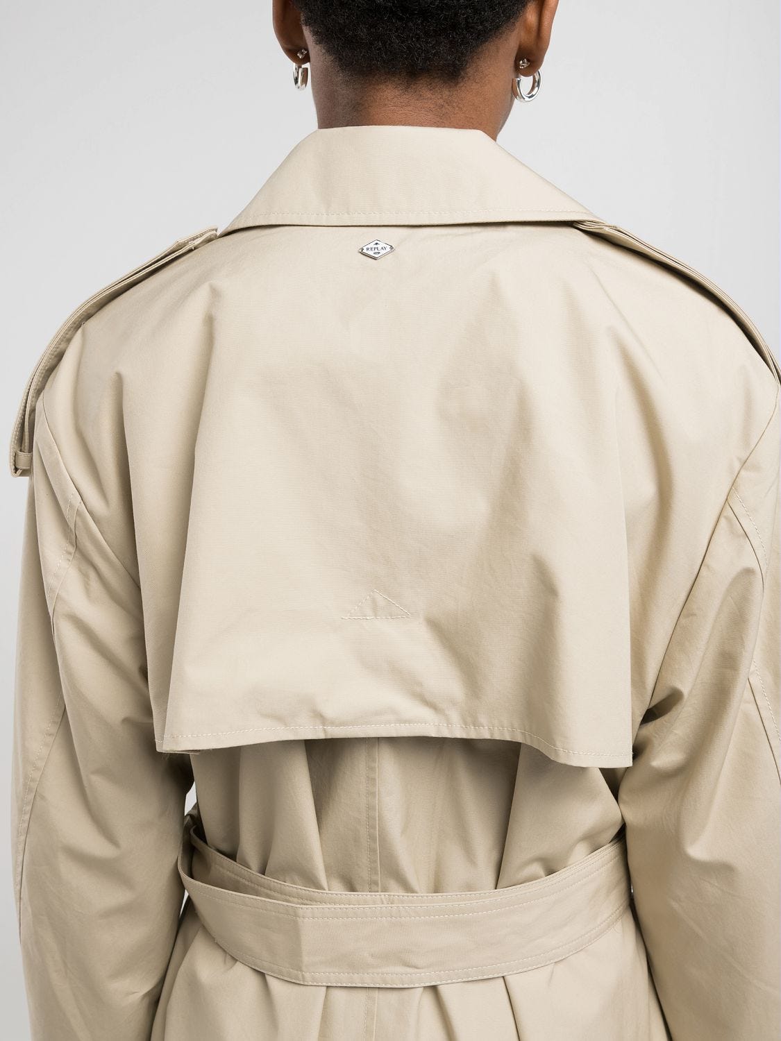 Relaxed-fit cotton trench coat Ivory | Replay Jeans