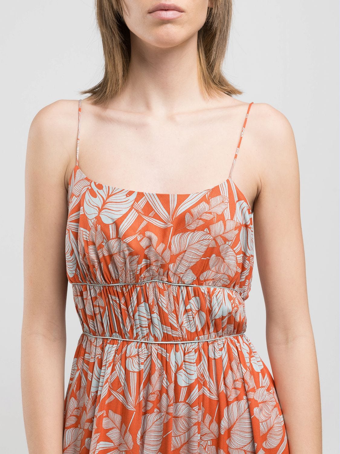 Long dress with leaf print Brick/water | Replay Jeans