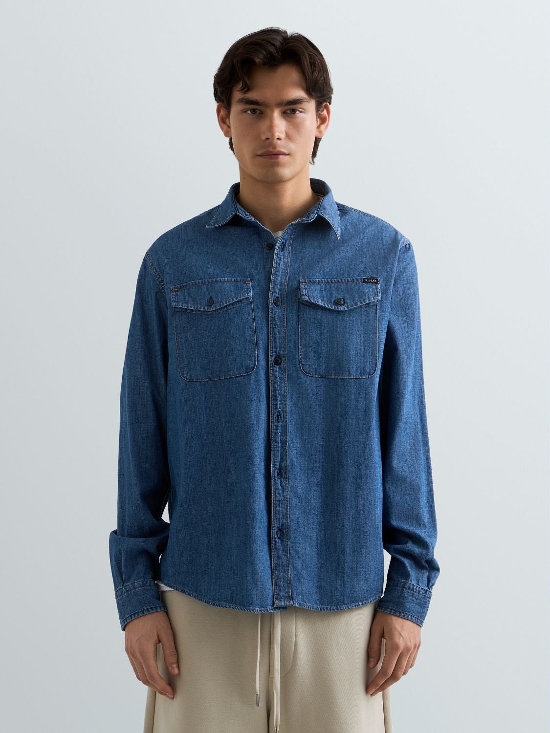 REPLAY COTTON DENIM SHIRT M4124 .000.860 B06 MEDIUM BLUE 2