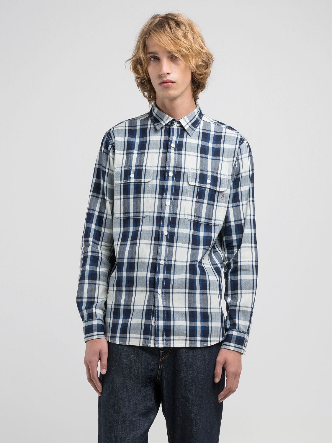 人気の贈り物が大集合 regular-fit Chequered shirt Jeans Replay | white Navy/natural トップス