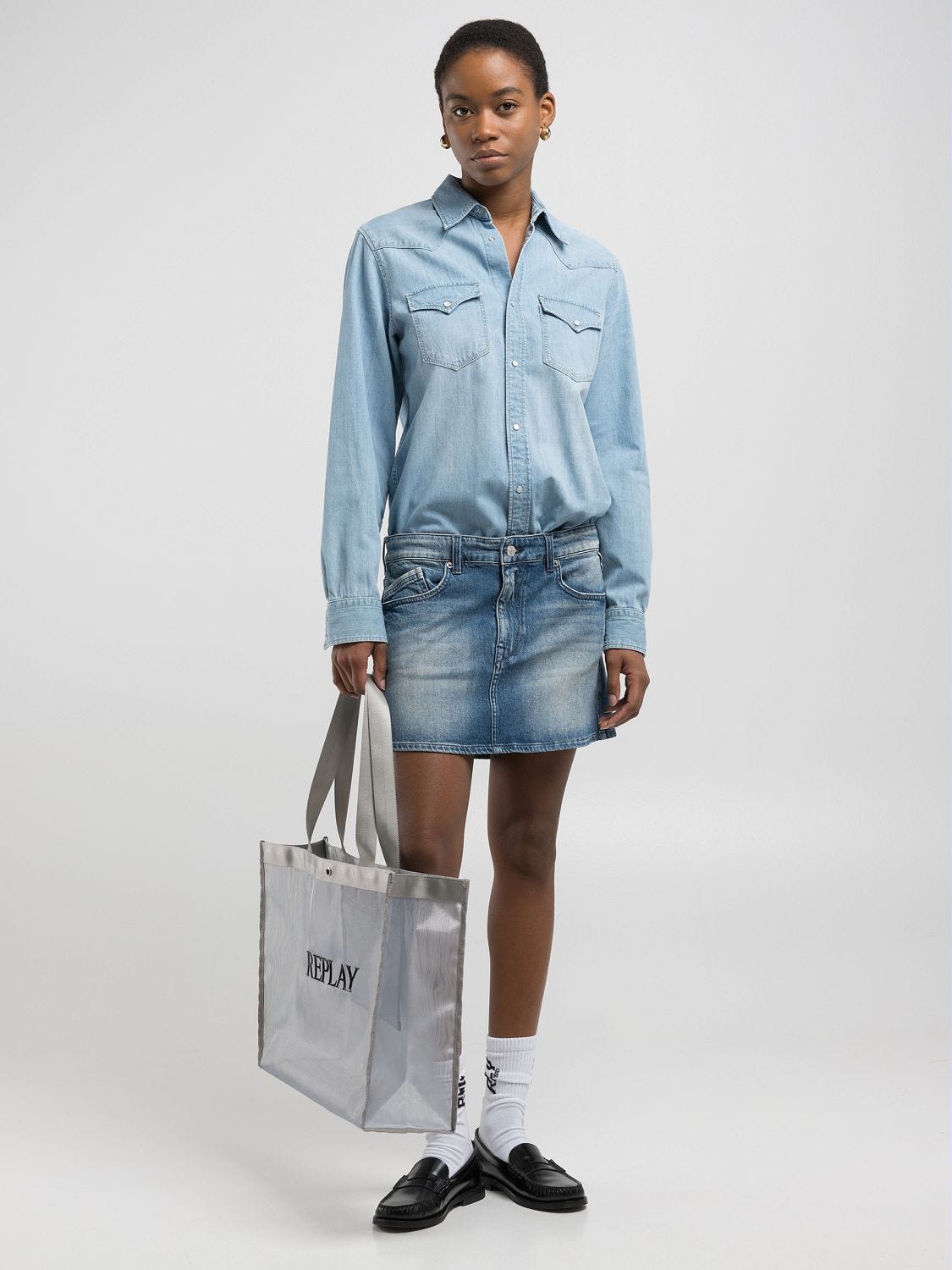 Denim jacket with diamond logo Medium blue | Replay Jeans