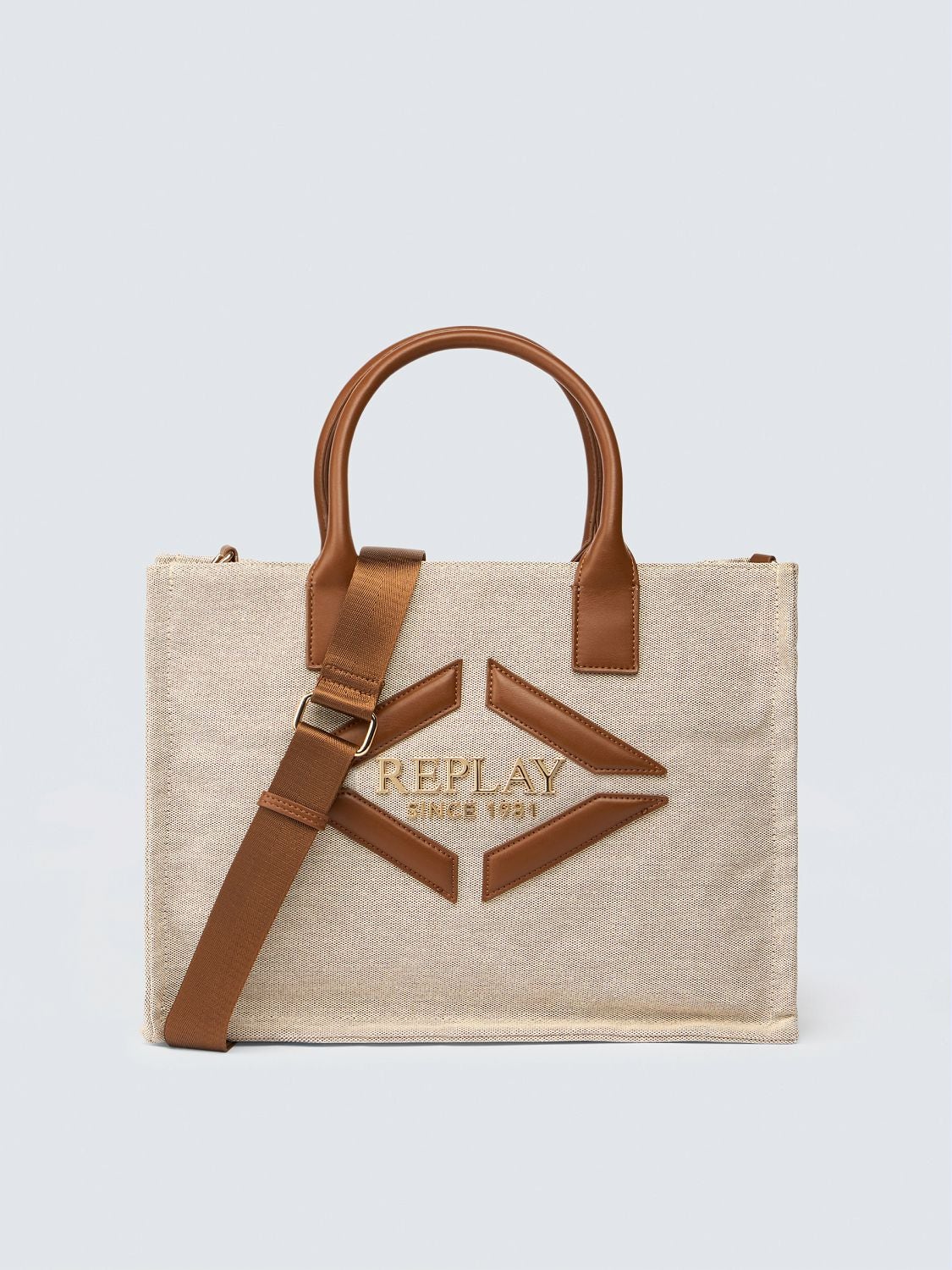 REPLAY CANVAS TOTE BAG WITH LOGO FW3865.000.A2026A OFF WHITE+MONK'SROBE+PARTRIDGE 1