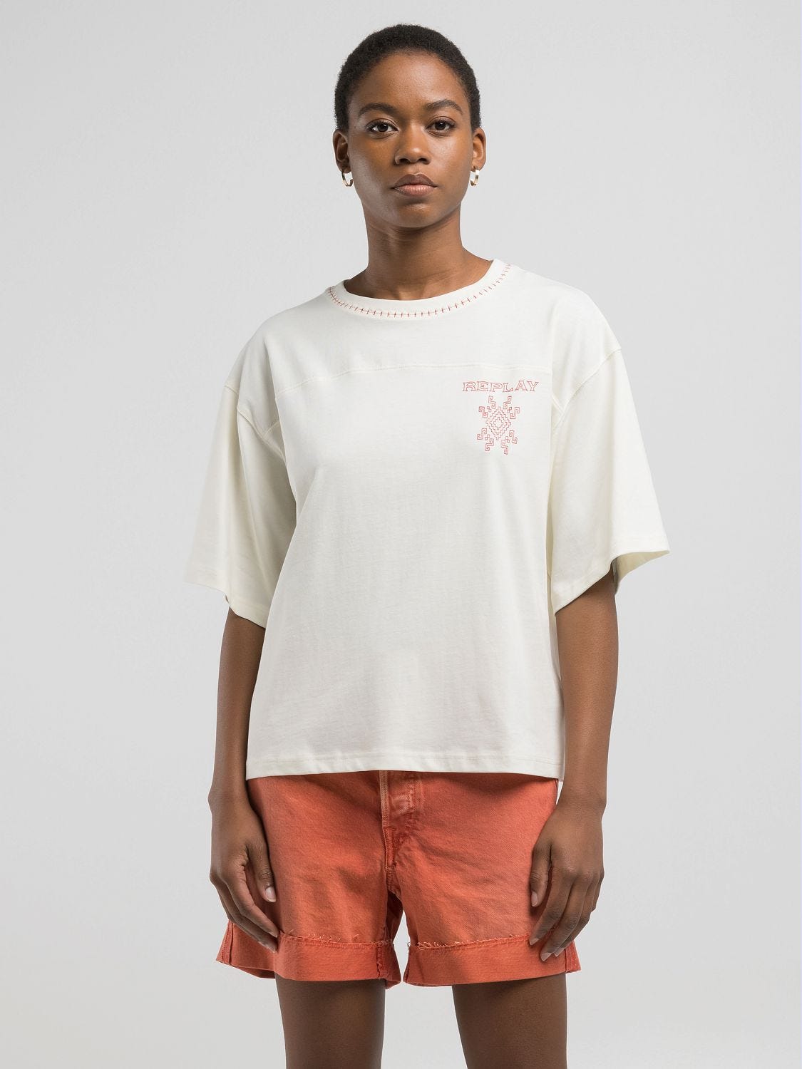 Straight-fit t-shirt with print Butter white | Replay Jeans