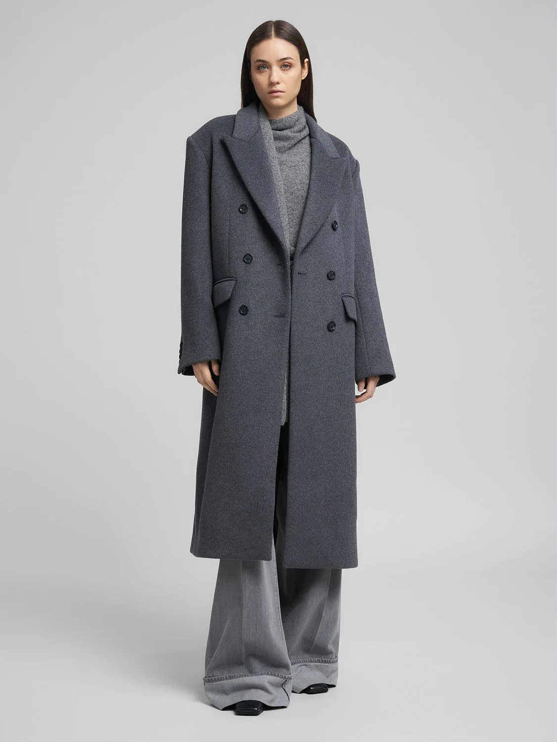 REPLAY LONG DOUBLE-BREASTED COAT W7914 .000.85294 DARK GRAY MELANGE 2