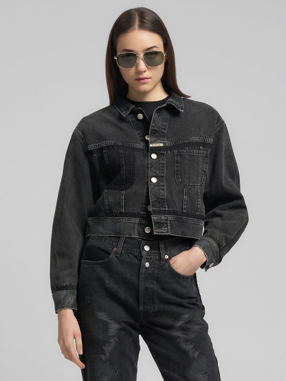 REPLAY CROPPED DENIM JACKET WL7Z1D.000.938917R BLACK 2