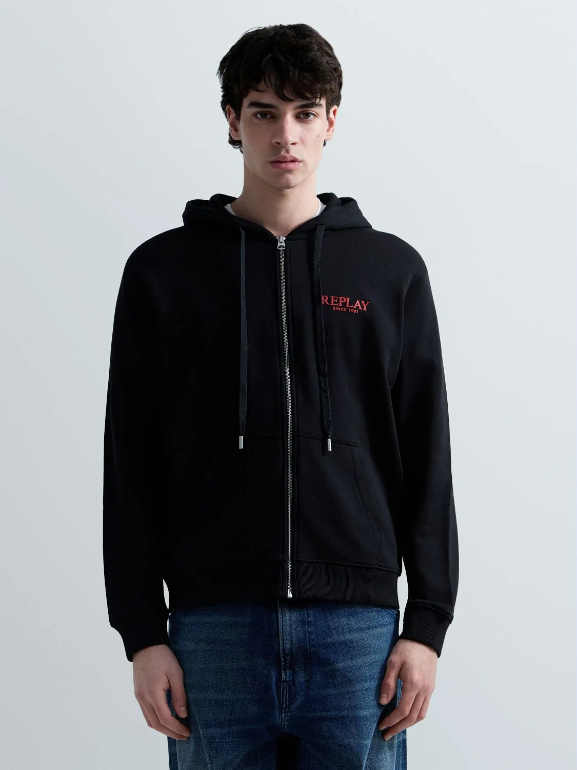 REPLAY TERRY COTTON ZIP-UP HOODY M3311 .000.23802 BLACK 2