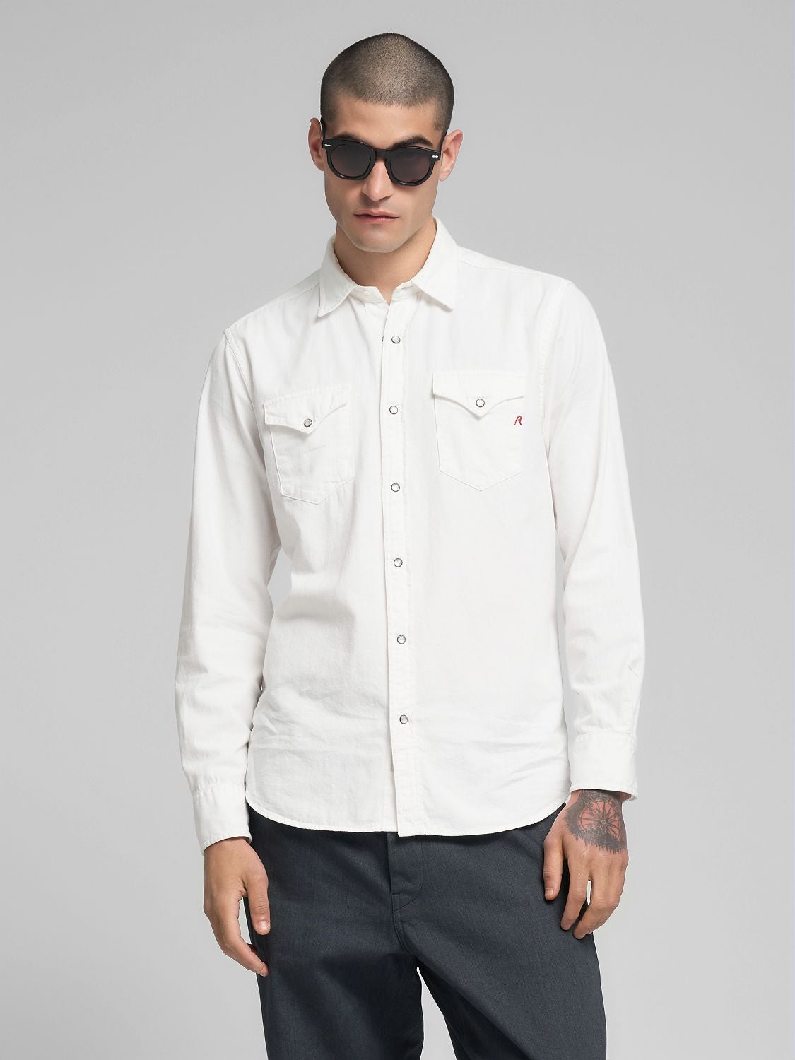 REPLAY RECYCLED COTTON WESTERN SHIRT M4860T.000.840049W NATURAL WHITE 2