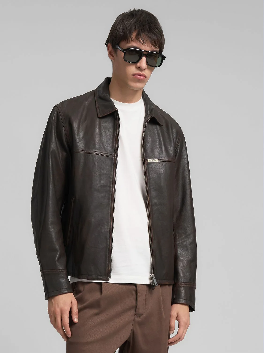 REPLAY WAXED LEATHER JACKET M8457 .000.85194S BROWN 2