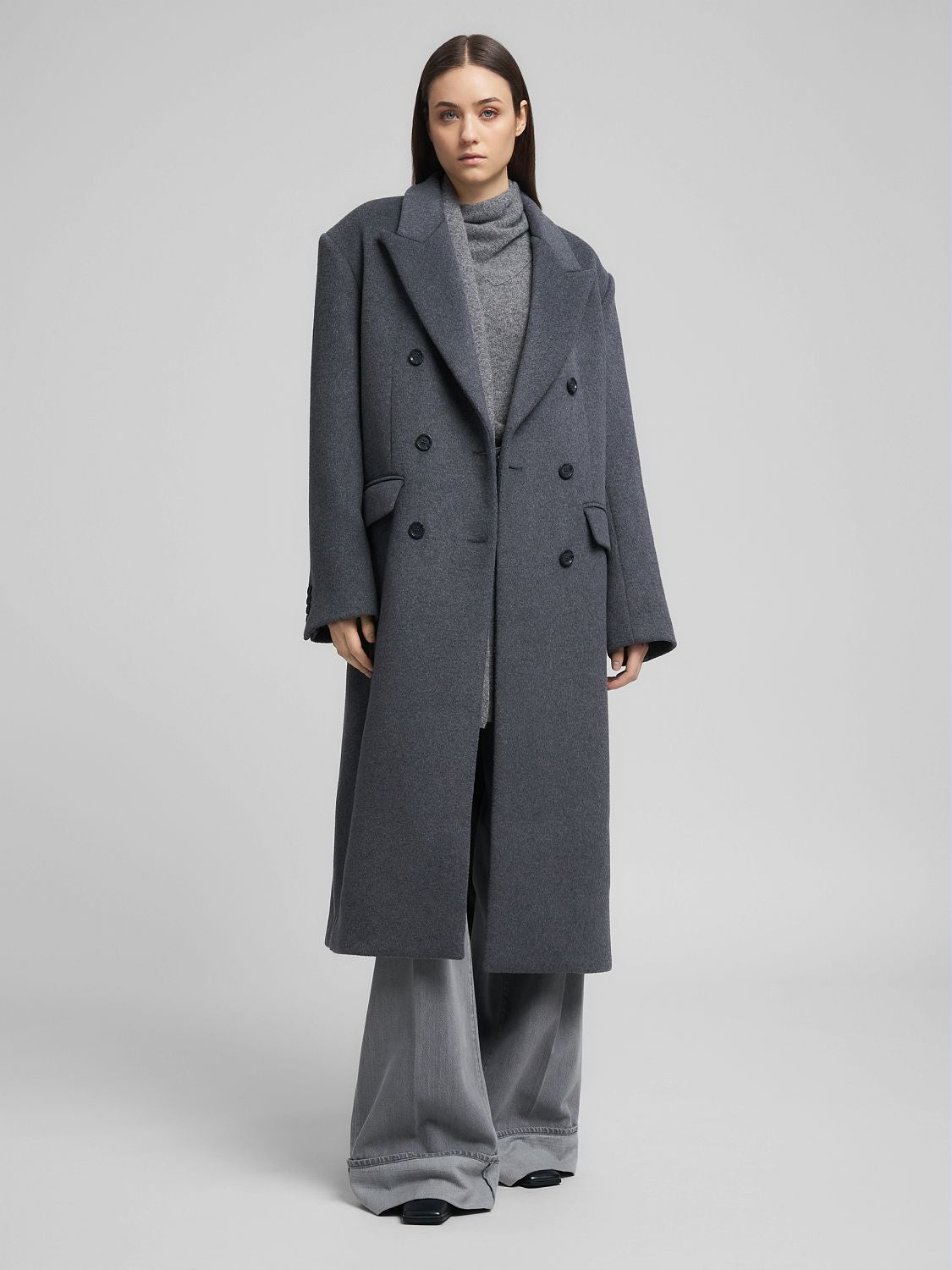 REPLAY LONG DOUBLE-BREASTED COAT W7914 .000.85294 DARK GRAY MELANGE 2