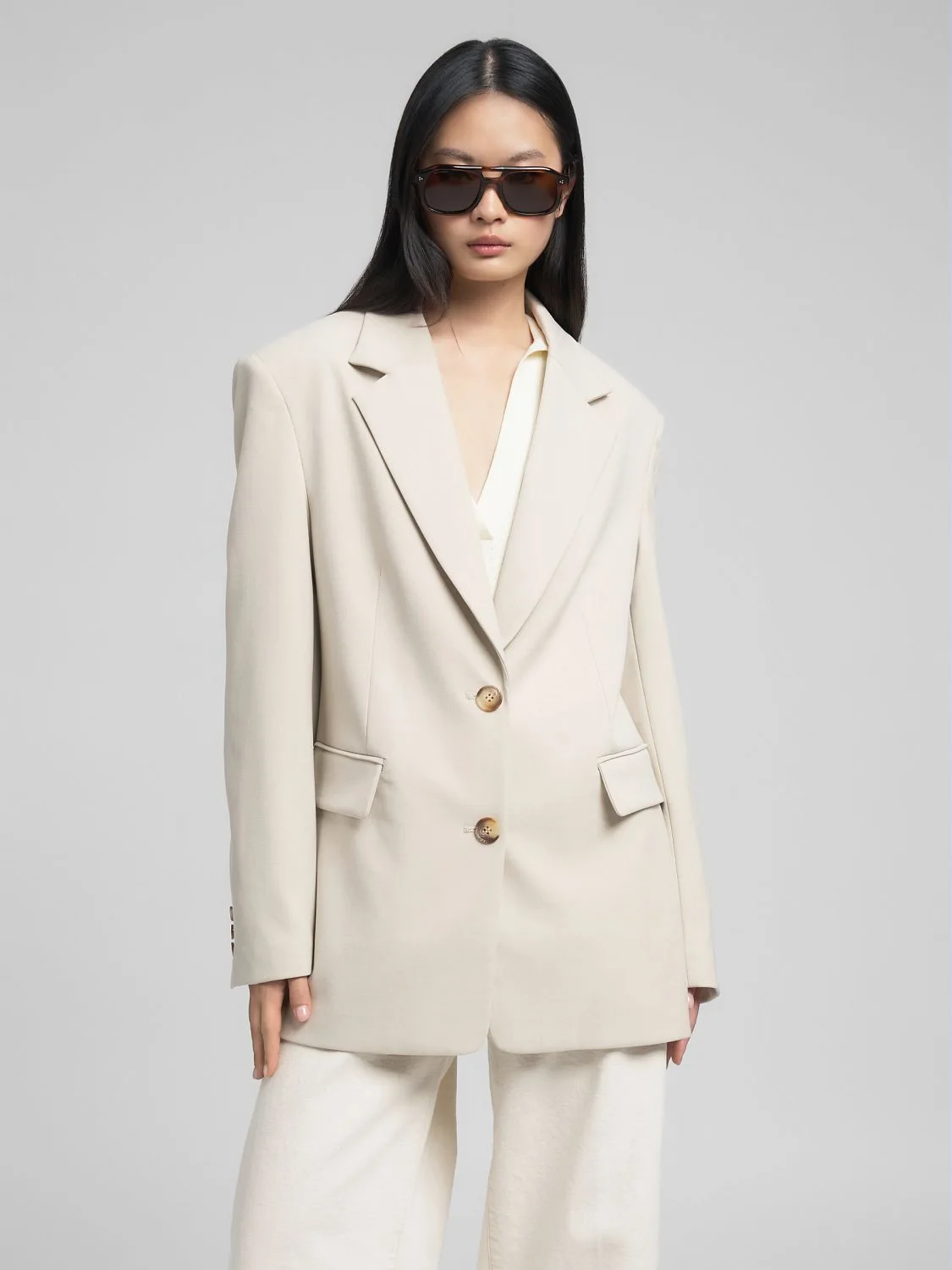 REPLAY LONG WOOL-BLEND TWILL BLAZER W7923 .000.85168 SANDSHELL 2