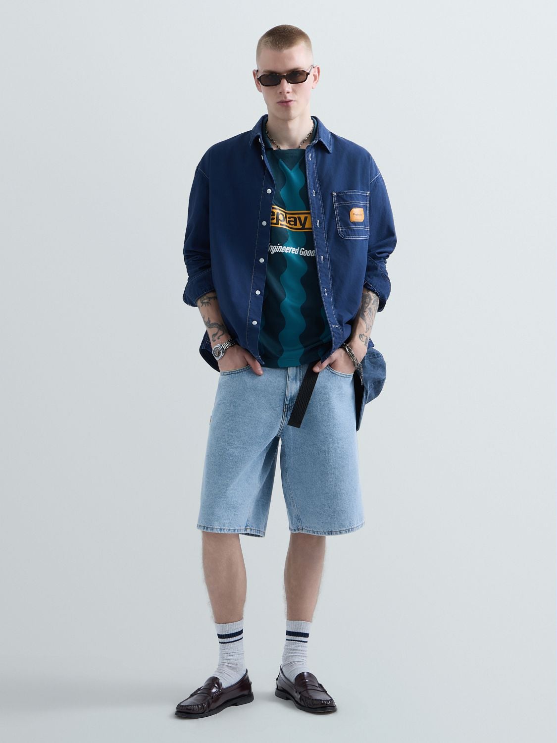 REPLAY AGENDER REPLAY INC. LOOSE-FIT COLEMAN SHORTS KU1005.000.D944003 LIGHT BLUE 1