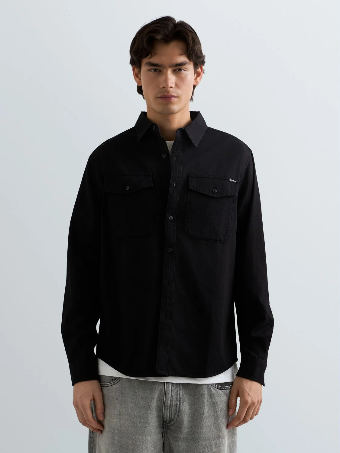 REPLAY BLACK DENIM SHIRT M4124 .000.862 B02 BLACK 2