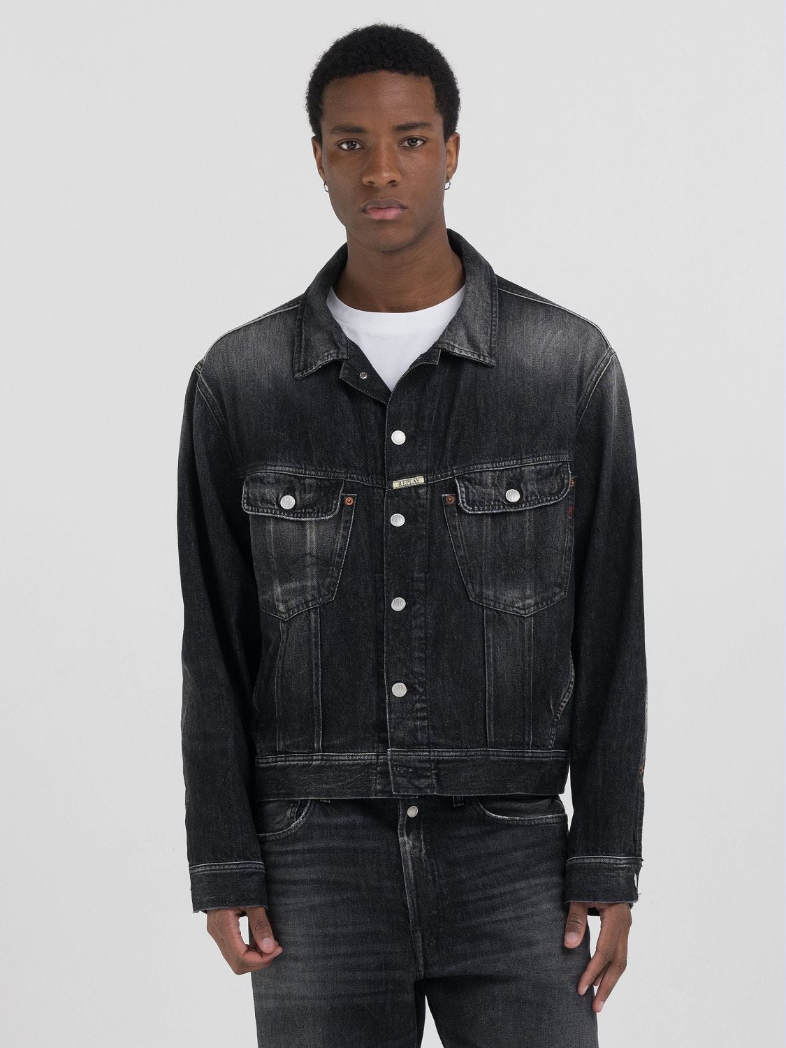 9zero1 black denim jacket Black delavè | Replay Jeans