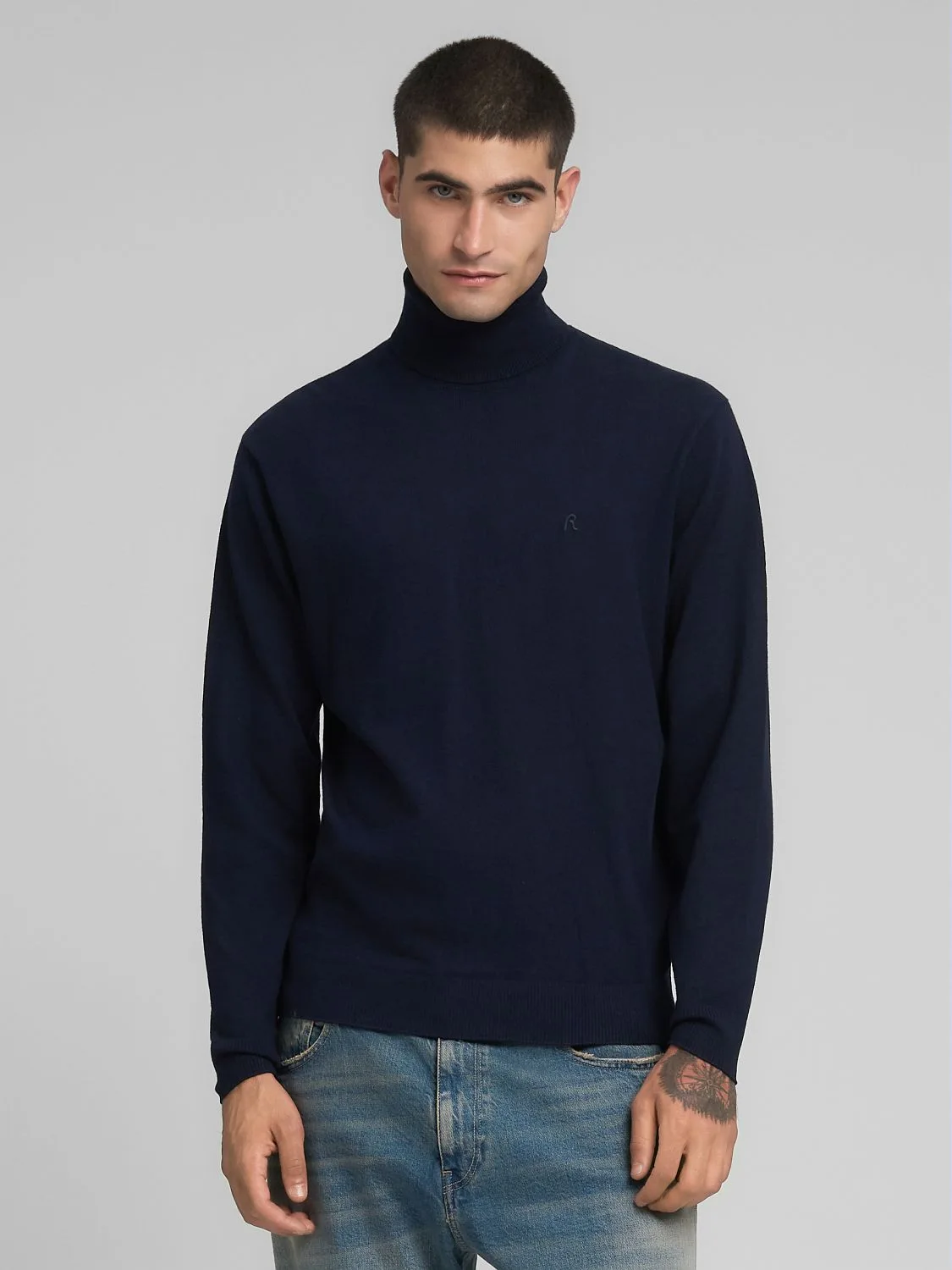 REPLAY COTTON AND CASHMERE TURTLENECK PULLOVER UK4861.000.G23138 BLUE 2