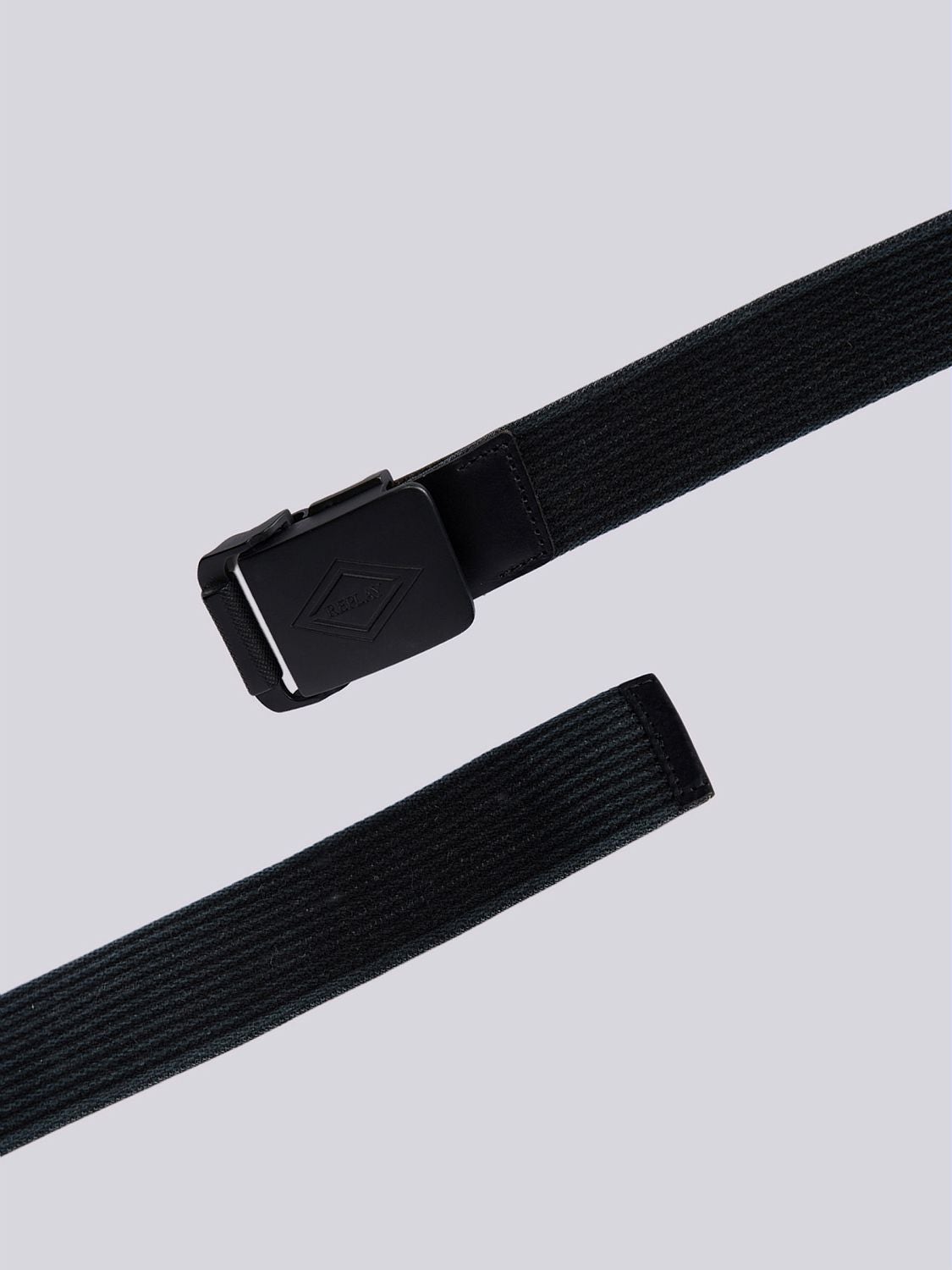 Ribbed belt with logo buckle Washed black | Replay Jeans