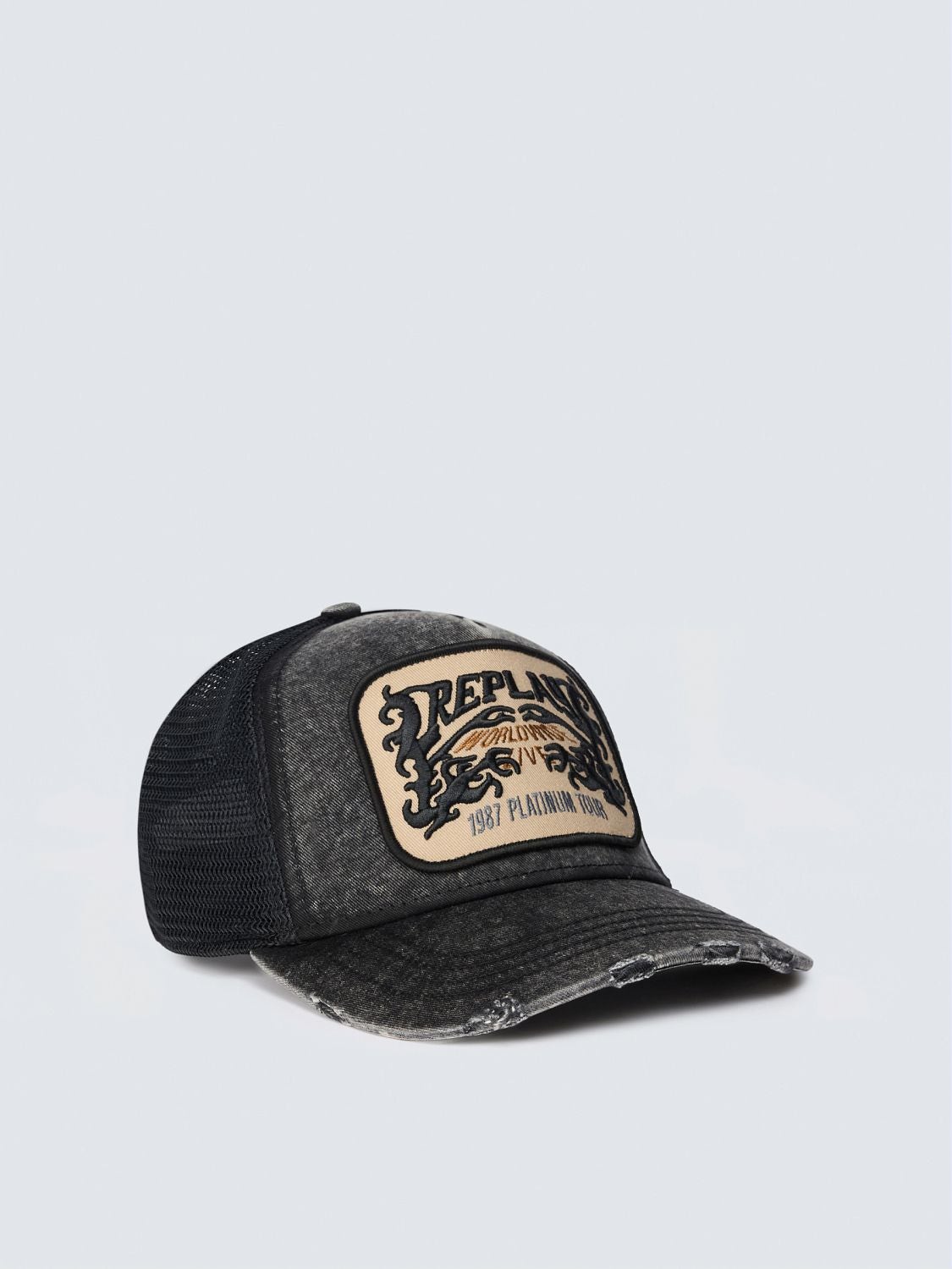 REPLAY DISTRESSED BASEBALL CAP WITH PATCH AM00BA.000.A7243T BLACK 1