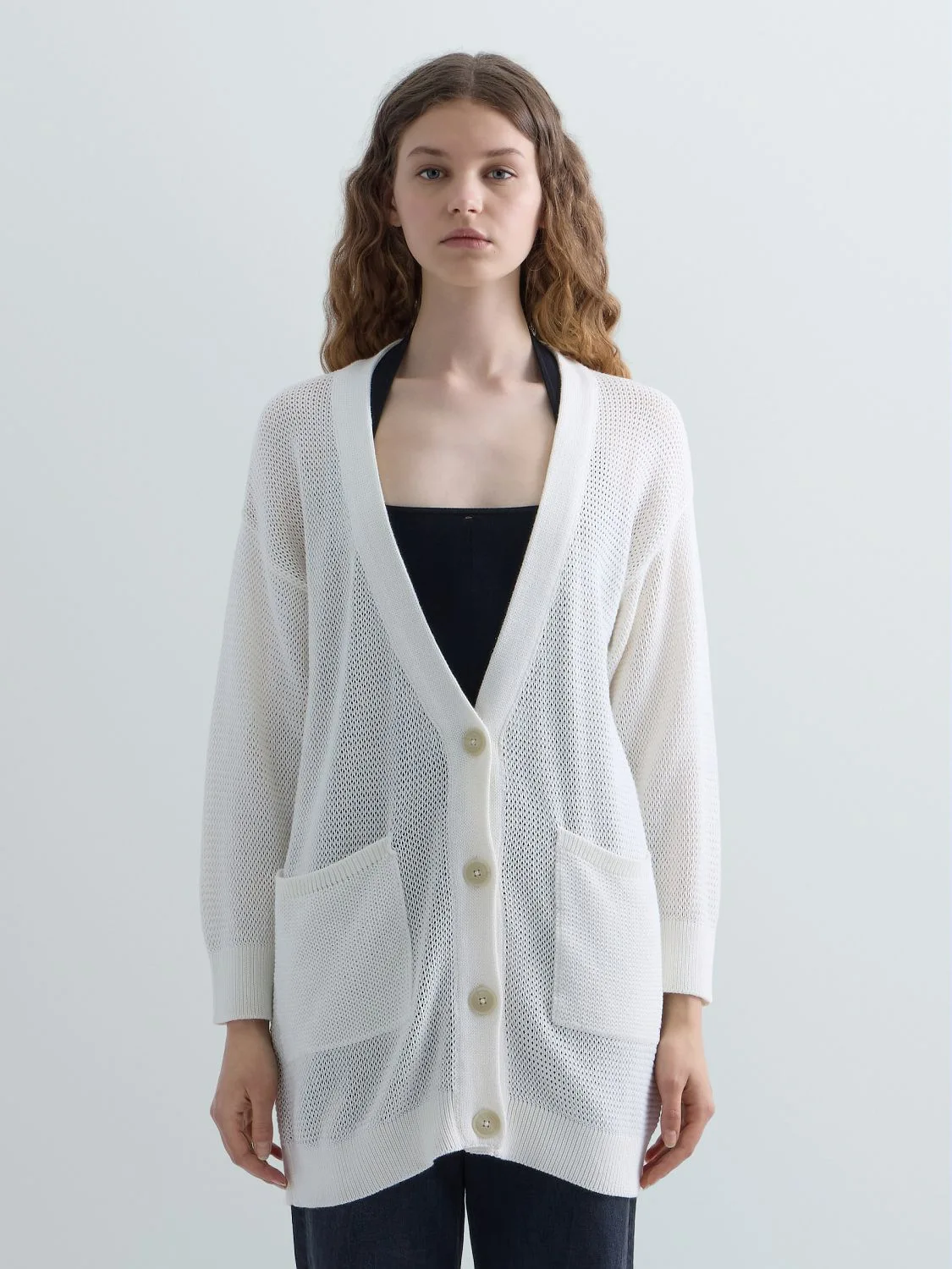 REPLAY OVERSIZED COTTON KNIT CARDIGAN DK4210.000.G21280G BUTTER WHITE 2