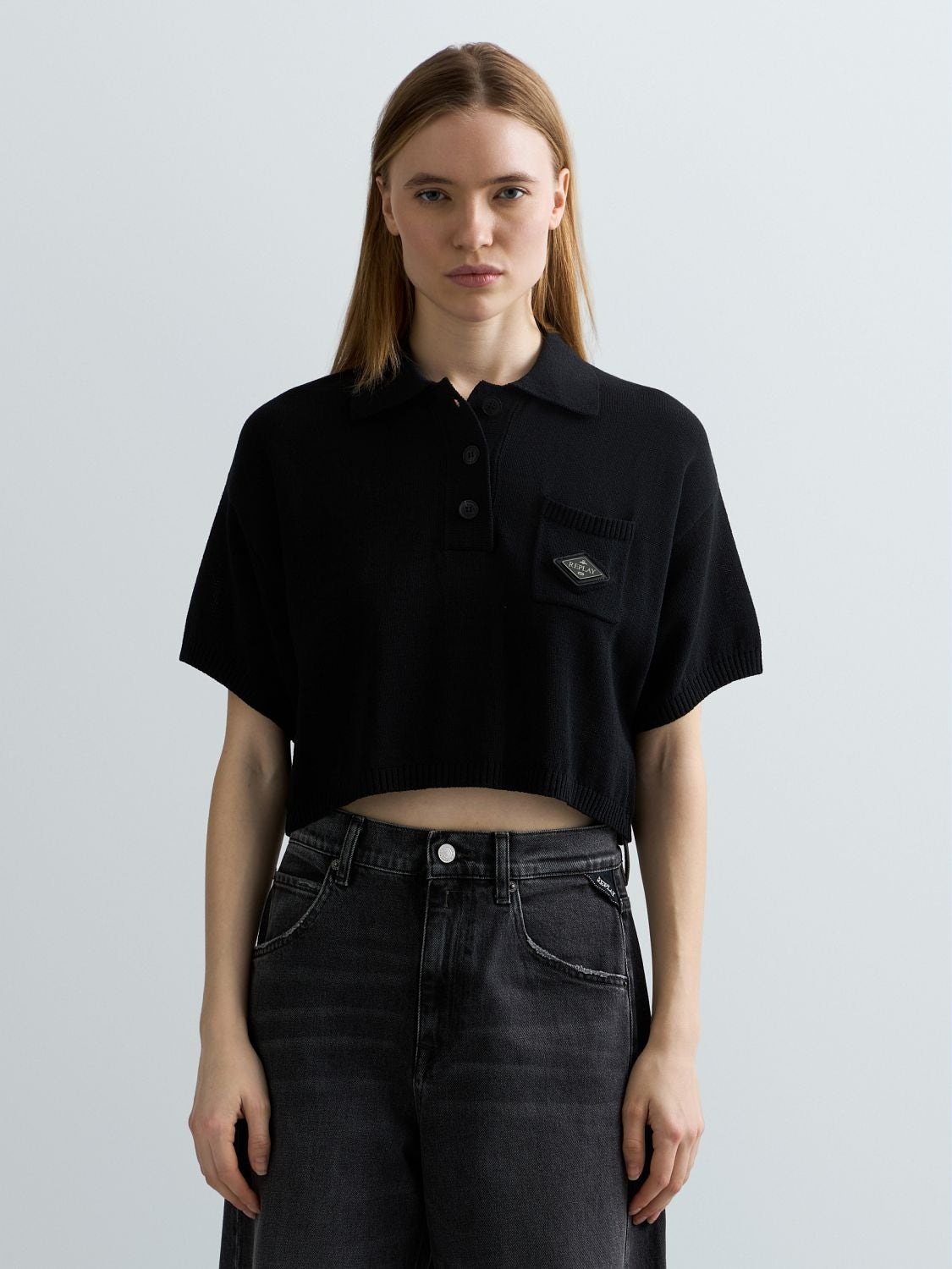 REPLAY CROPPED KNIT POLO-SHIRT DK4221.000.G24014 BLACK 2