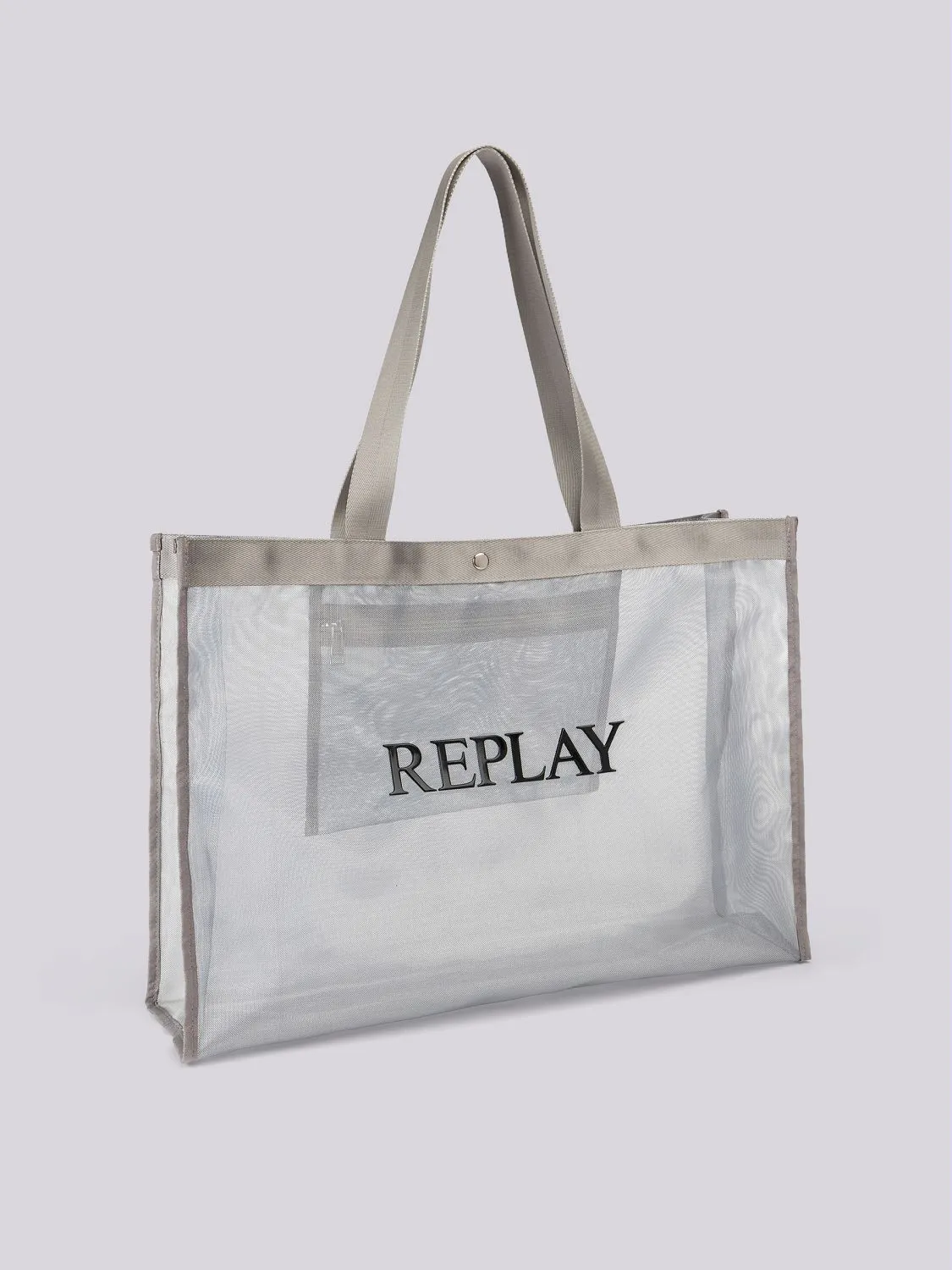 ◆2000Archives◆ REVERSIBLE ARCHIVES SHOPPER BAG 2A25D1BG01B Mesh shopper bag with lettering Silver | Replay Jeans