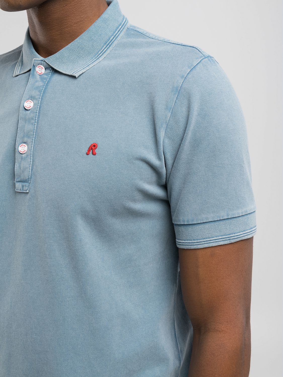 Cotton polo-shirt with embroidery Steel blue | Replay Jeans