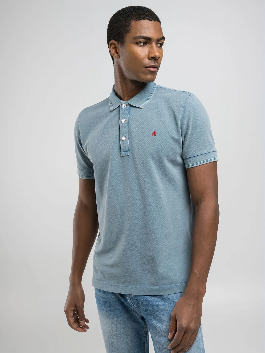 【全商品オープニング価格 特別価格】 embroidery with polo-shirt Cotton Steel Jeans Replay | blue トップス