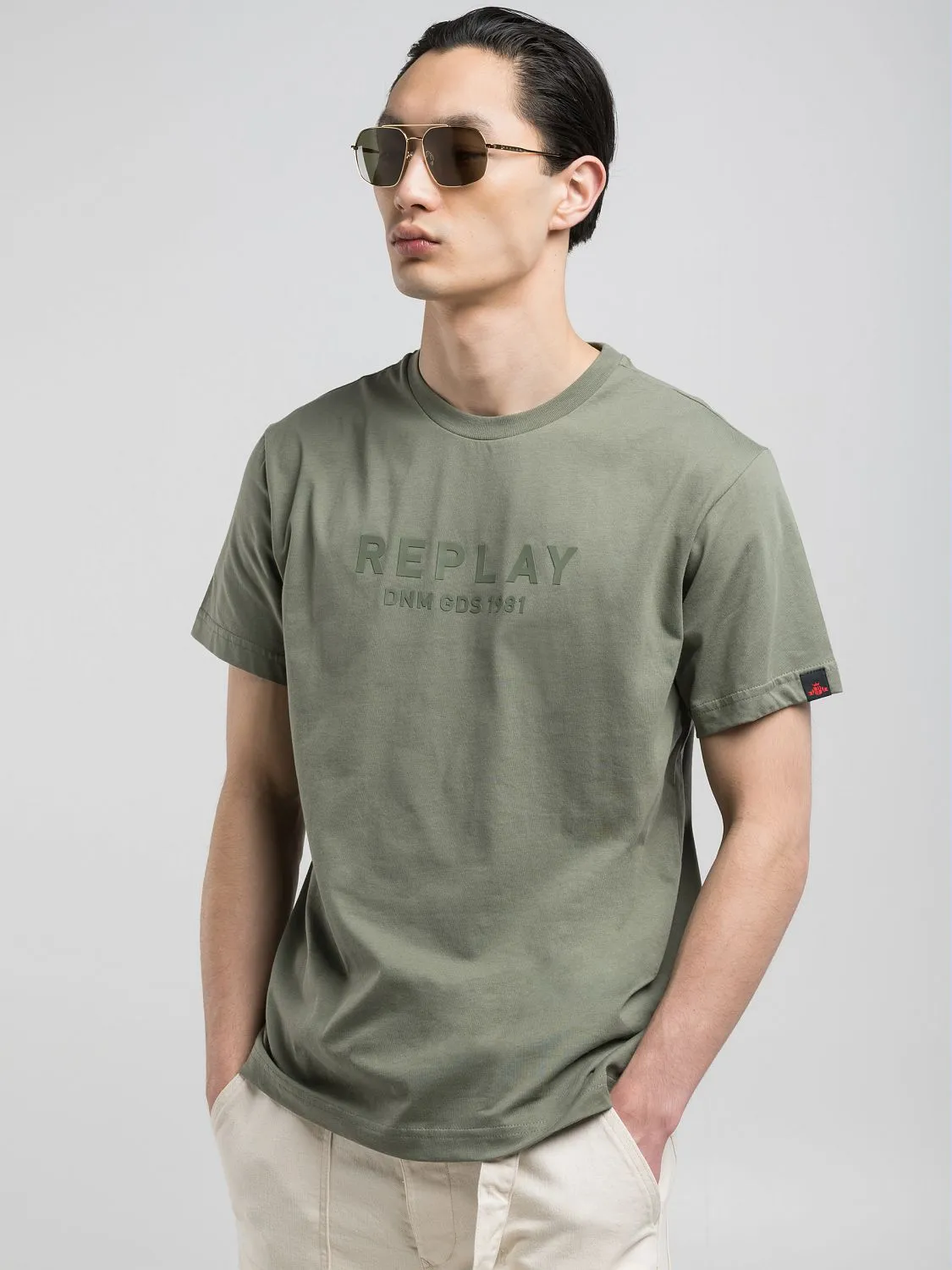 Tシャツ・カットソー REPLAY Men T Shirts M6241A 23228835 Green Replay sartoriale crew-neck jersey t-shirt Soft military