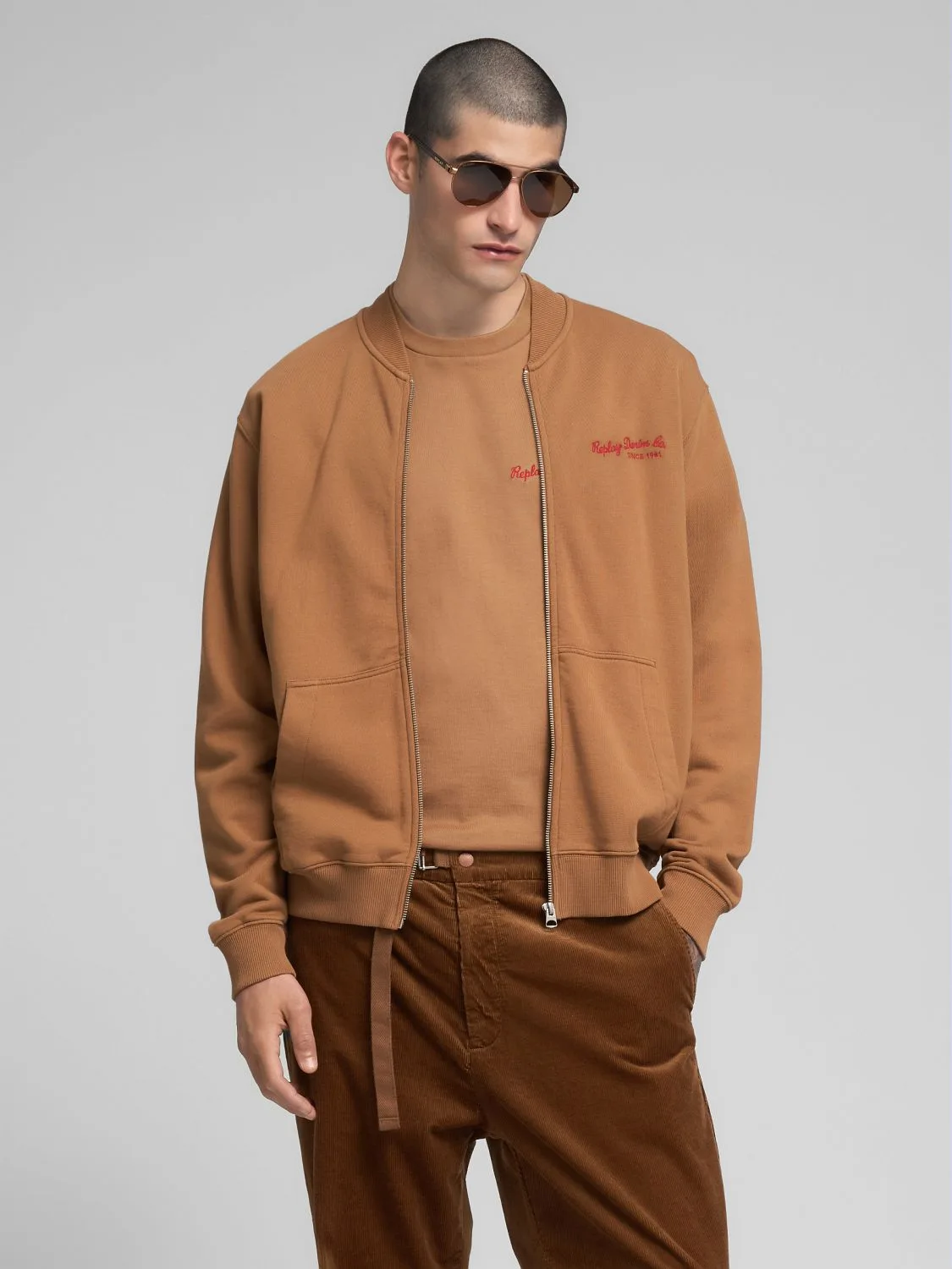 Full-zip sweatshirt with bomber-style neck Brandy | Replay Jeans